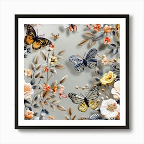 Butterflies And Flowers 1 Art Print