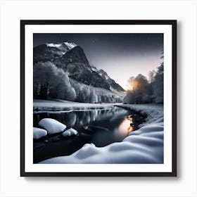 Winter Night In The Mountains Art Print