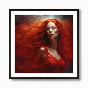 A Dreamy Redhead Caught In A Whirlwind Of Emotion Art Print