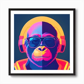Gorilla With Headphones Art Print