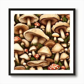 Seamless Pattern Of Mushrooms 1 Art Print