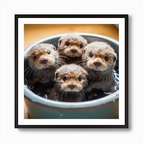Baby Sea Otters Bath Art Print