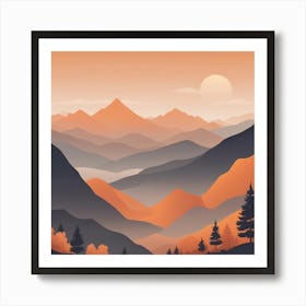 Misty mountains background in orange tone 22 Art Print