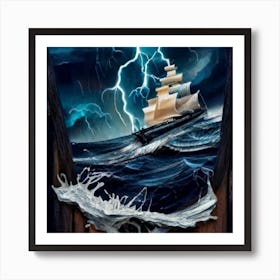 Ocean Storm With Large Clouds And Lightning 16 Art Print