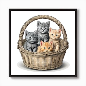 Kitten In A Basket Cute Collectable Vintage Poster Art Print