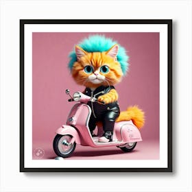 Ginger Cat Riding Pink Scooter 2 Art Print