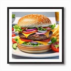 Hamburger And Fries 25 Art Print