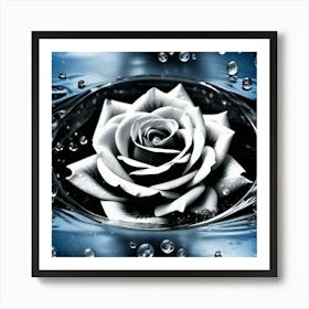 Black And White Rose In Water Art Print