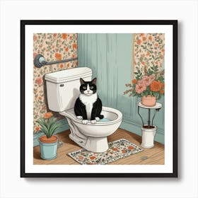 Cat Reading A Newspaper In Toilet (8) Art Print