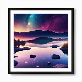 Night Sky Over Lake 8 Art Print