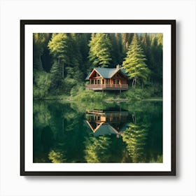 Cabin At a Lake Art Print