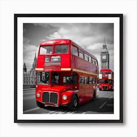 London Red Buses on Westminster Bridge Art Print