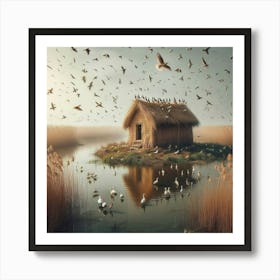 Birds Flying Over A Hut3 Art Print