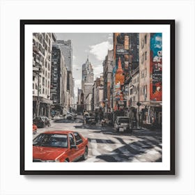 Red Car In The City Art Print