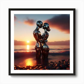 Couple Kissing At Sunset Art Print