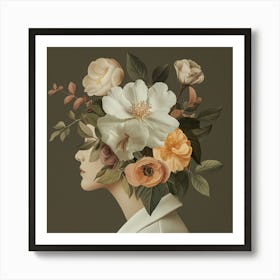 Beige Blumenhaar Frauenportrait Boho-Style Art Print