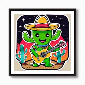 Cactus Playing Guitar 1 Art Print