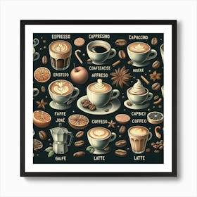 Hand Drawn Coffee Cup Icons Art Print