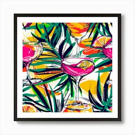 Tropical Cocktail Seamless Pattern Art Print