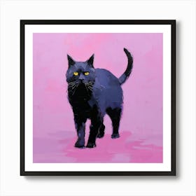 Black Cat On Pink Art Print