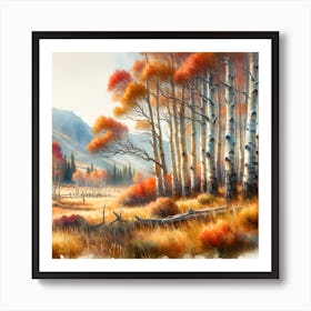 Watercolor Of Aspen Trees 1 Art Print