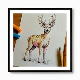 Deer Coloring Page 5 Art Print