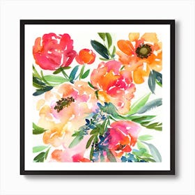 Peach Watercolor Peonies Art Print