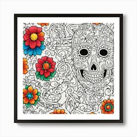Day Of The Dead Coloring Page Art Print