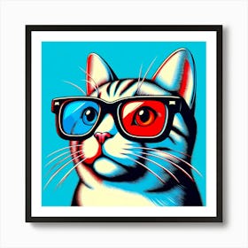 Cat In 3d Glasses Art Print