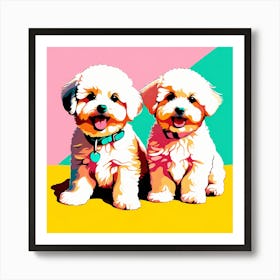 'Bichon Frise Pups' , This Contemporary art brings POP Art and Flat Vector Art Together, Colorful, Home Decor, Kids Room Decor, Animal Art, Puppy Bank - 36th Art Print