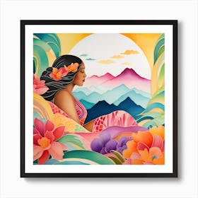 Hawaiian Woman Polynesian textured monochromatic Art Print