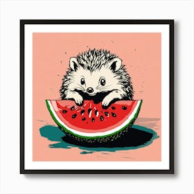 Hedgehog Eating Watermelon 1 Affiche