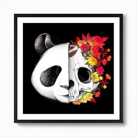 Panda Skull Rock Square Art Print