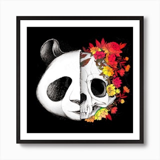 Panda Skull Rock Square Art Print