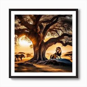 Lions Under The Tree Art Print