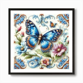Antique Delft Tile Butterfly I Art Print
