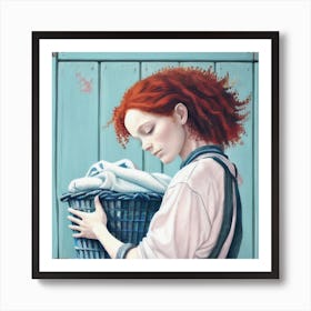 Woman With Red Hair and Laundry Poster