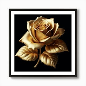 Molten Gold Rose in Full Bloom, a Glimmering Flower of Exquisite Beauty, Captured in Stunning Detail, a True Masterpiece of Nature's Art 1 Art Print