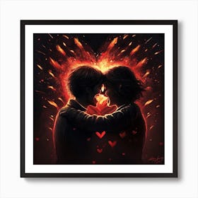 Sdxl 09 Two Exploding Heart Happiness Dark Ambiance People Hug 1 Art Print