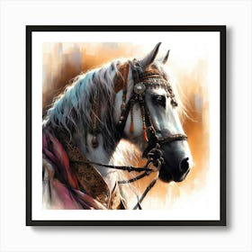 Decorated Berber Horse Head Detail Portrait Color Painting 1 Art Print