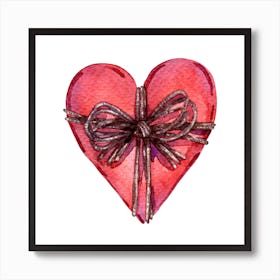 Watercolor Heart With Bow Love Art Print