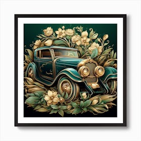 Vintage Car With Flowers Art Print