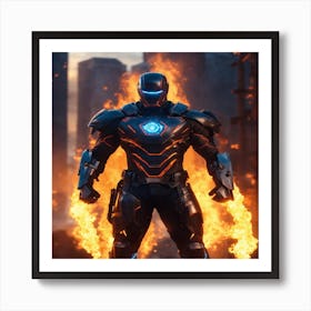 Iron Man In Flames Art Print