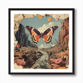 Butterfly In The Desert Vintage Scrapbook 2 Art Print