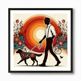 Boho art Silhouette of man with dog 3 Art Print