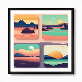 4 Badges Lo Fi Landscape With Minimalist Design (7) Art Print