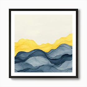 Blue And Yellow Watercolor Painting Art Print