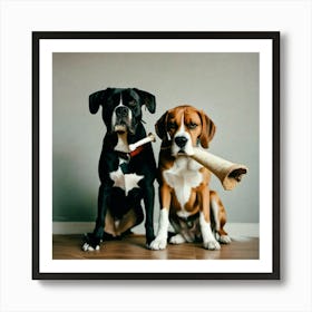 Dogs holding bones Art Print