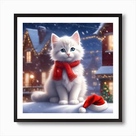 Cute Christmas Kitten Art Print