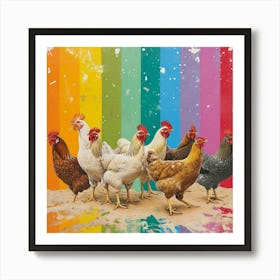 Rainbow Stripe Chicken Collage 1 Art Print